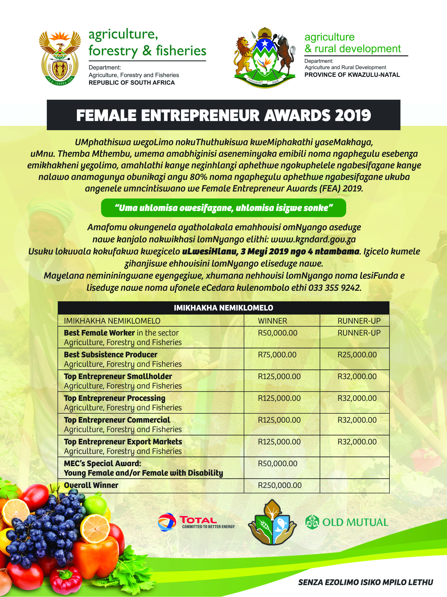Female Entrepreneur Awards 2019 isiZulu advert