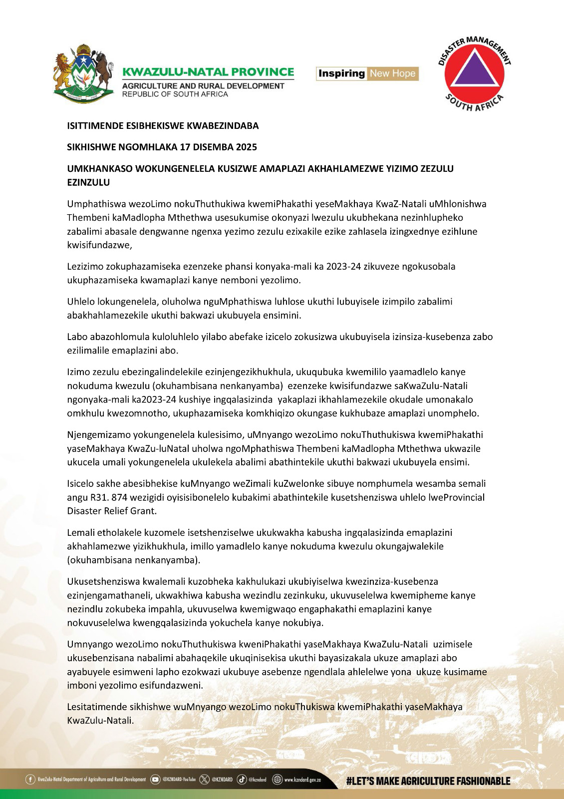 Media Statement in IsiZulu