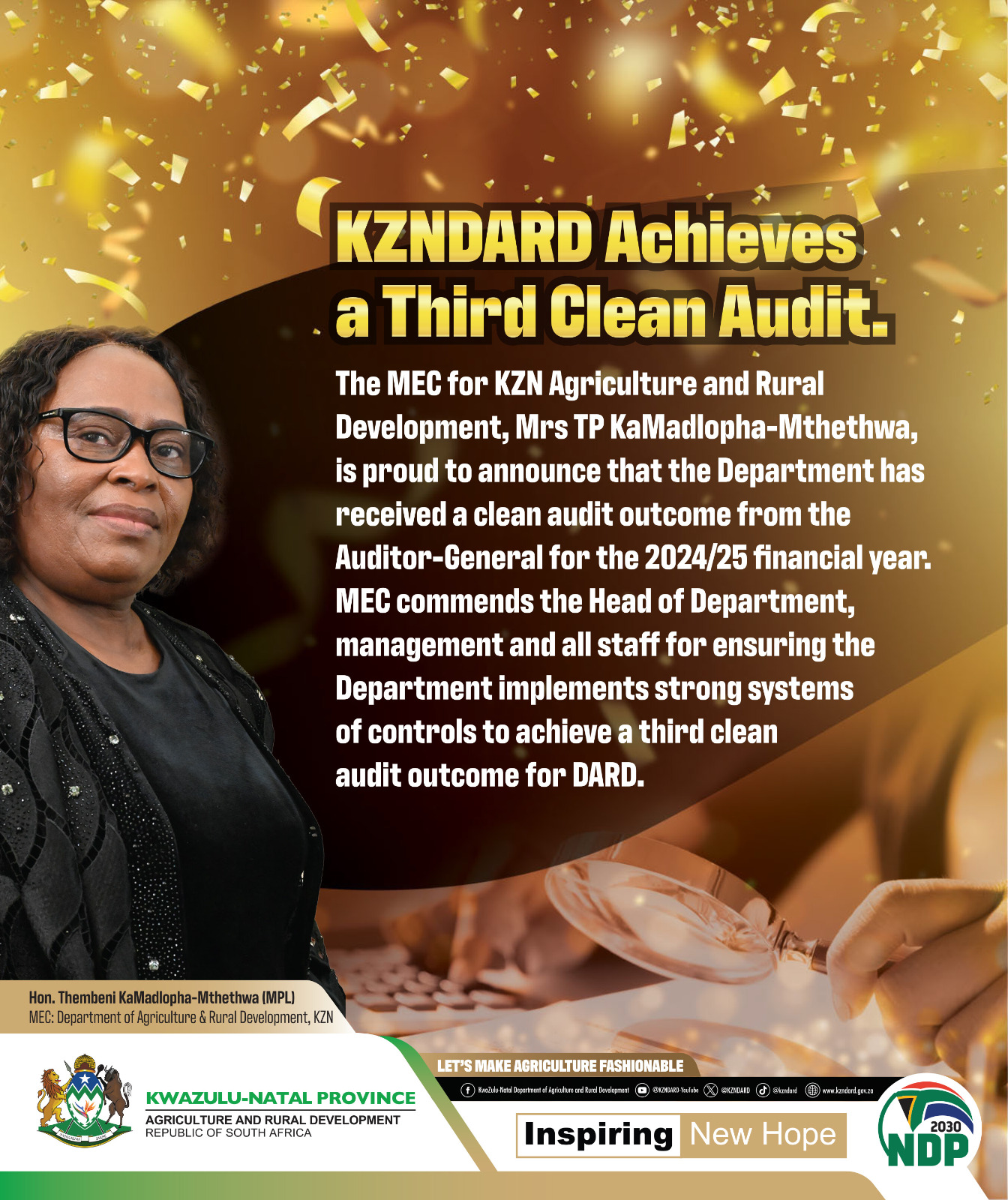 KZNDARD RECEIVES A THIRD CLEAN AUDIT