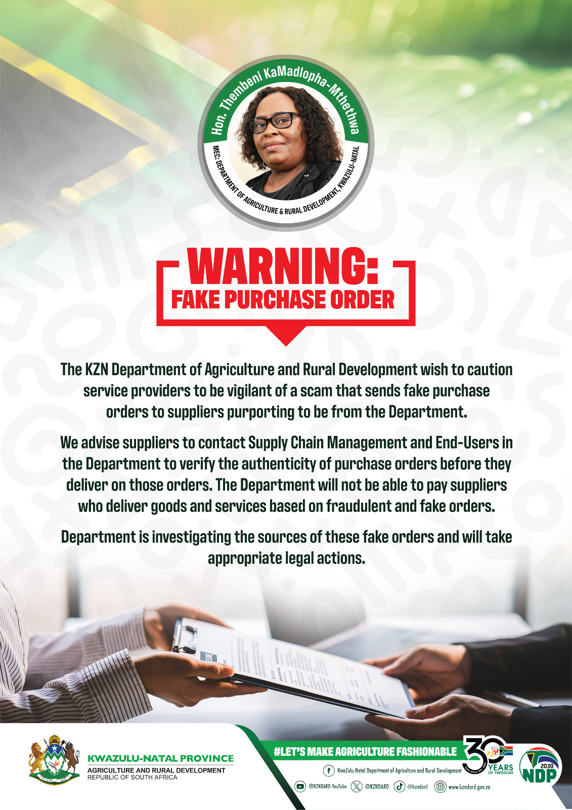 Fake purchase order warning