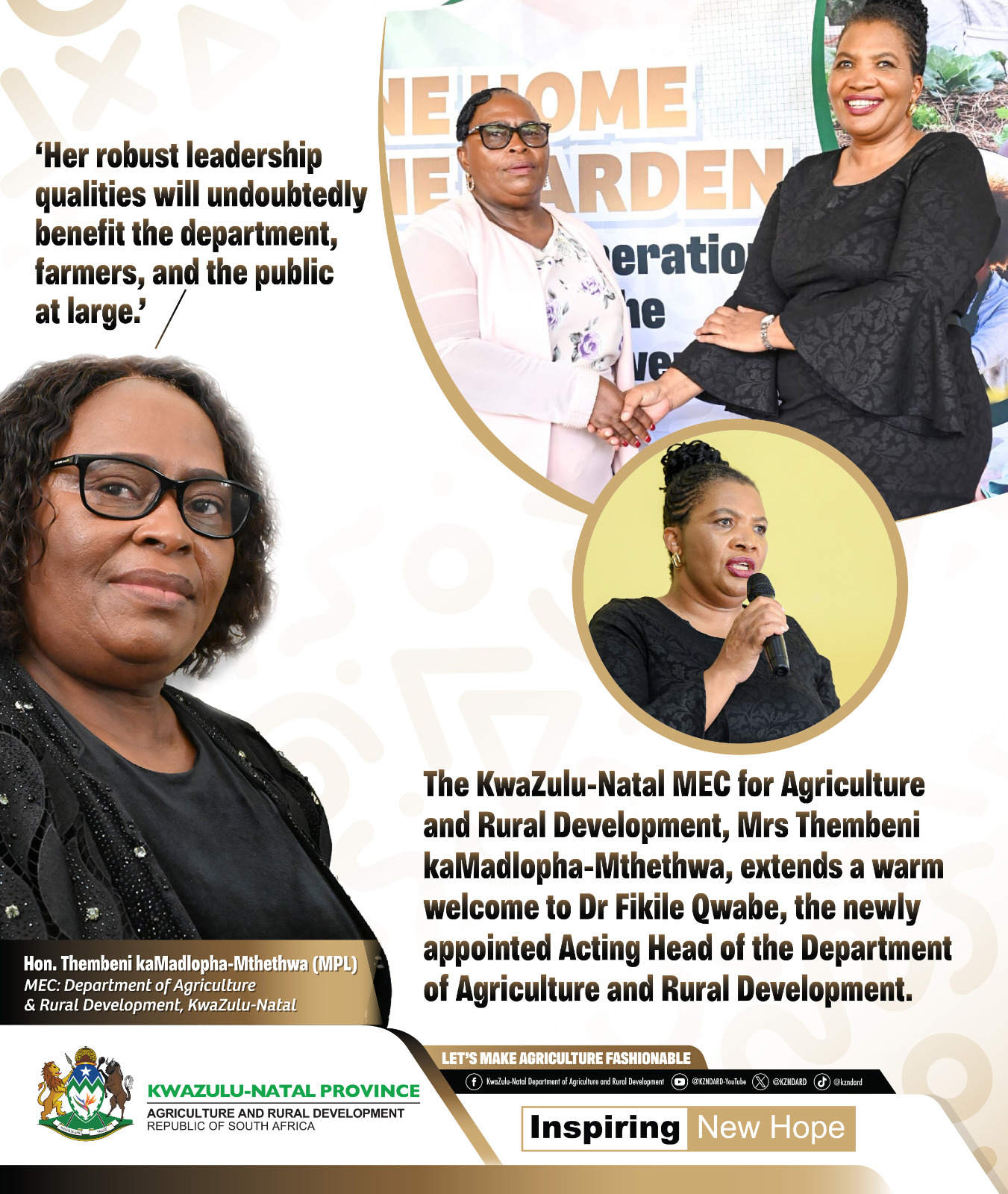 MEC welcomes the newly appointed Acting HOD for KZN DARD